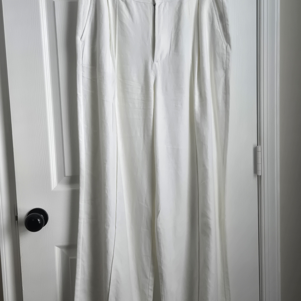 Christian Siriano White Linen Wide Leg Pants